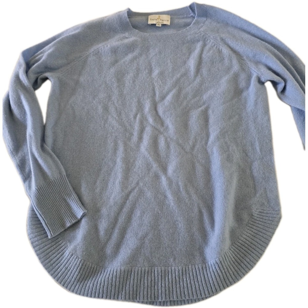 Belle France Womens 100% Cashmere Sweater Size Meduim Solid Blue - Picture 3 of 7